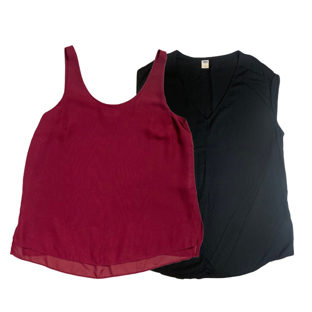 Set of 2 Old Navy Flowy Tank Tops Small Black Burgundy Purple Sleeveless Blouse